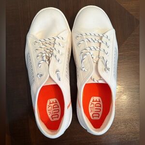 Hey Dude White Shoes with Bright Orange Interior